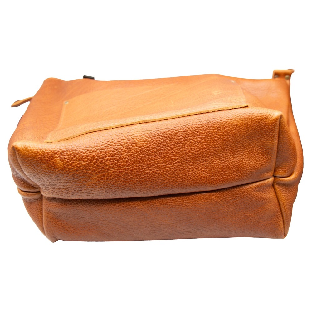 Portland Leather Tote Bag Cognac Brown Pebbled Zipper Top Shoulder Bag Large - Picture 8 of 11
